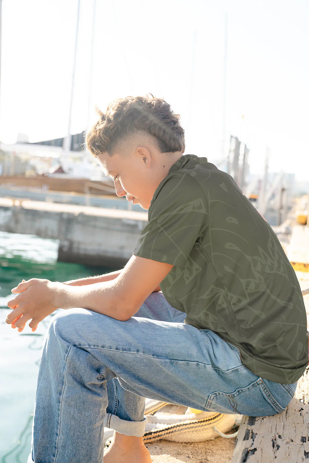 Pop-Up Mākeke - Aloha Modern - 'Ulu Mesh Polo Shirt - Olive - Front View