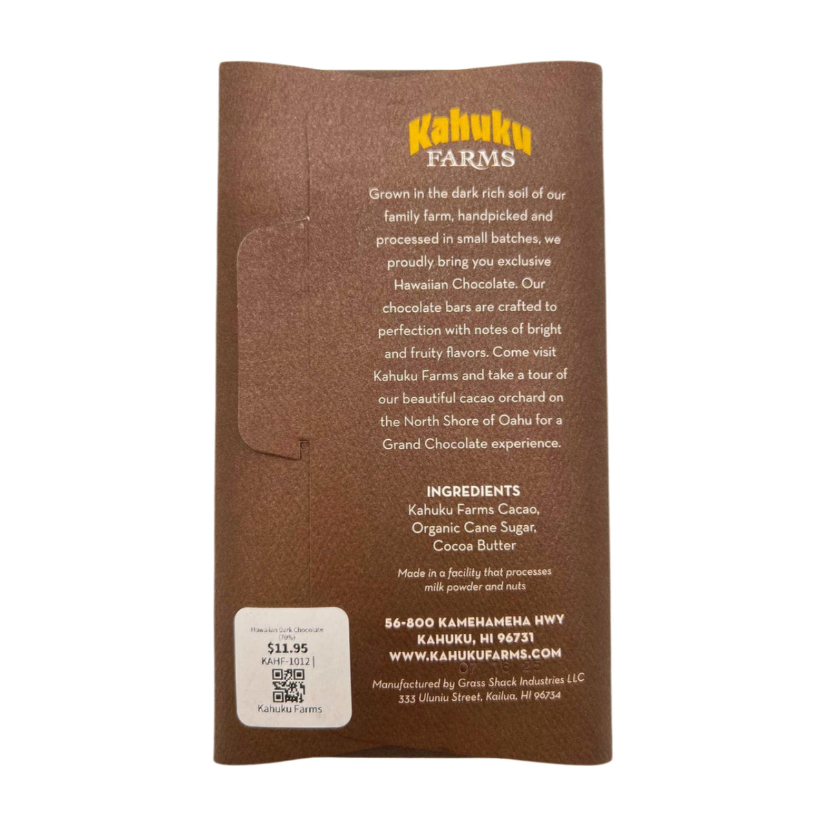 Pop-Up Mākeke - Kahuku Farms - Hawaiian Dark Chocolate (70%) - Front View