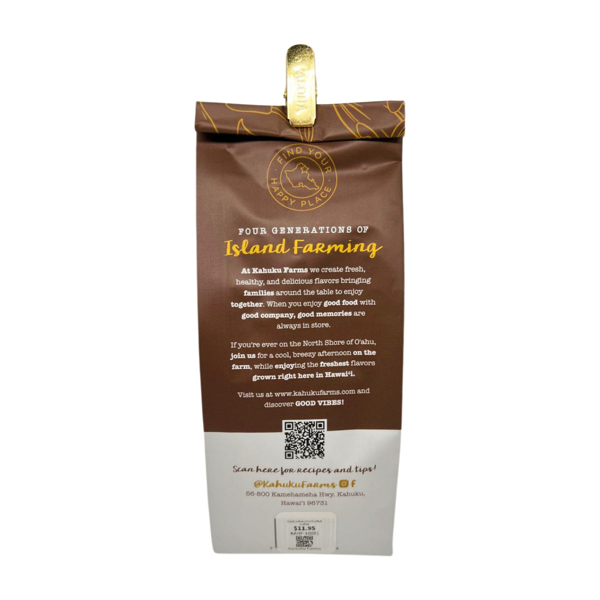 Pop-Up Mākeke - Kahuku Farms - Vanilla Macadamia Nut Coffee - Front View