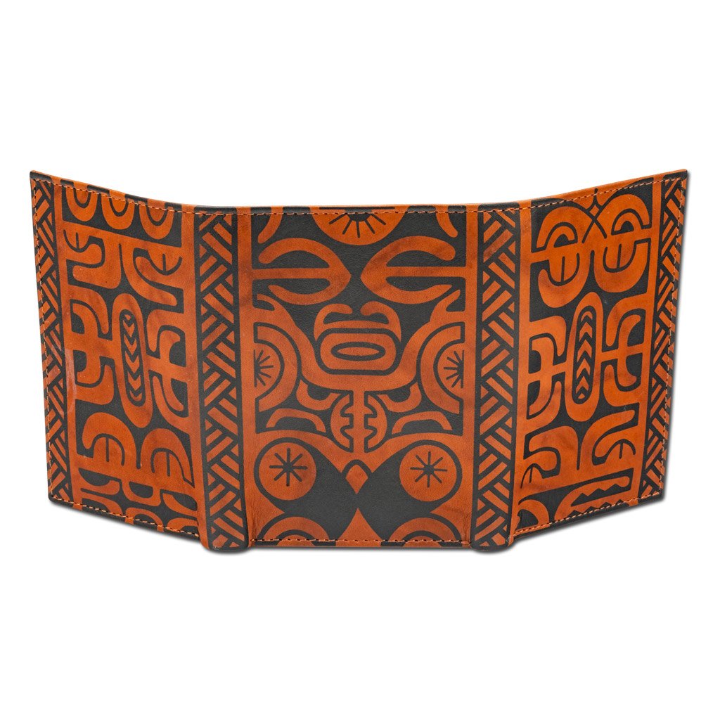 Pop-Up Mākeke - Na Koa - French Polynesian Tattoo Trifold Leather Wallet - Bourbon