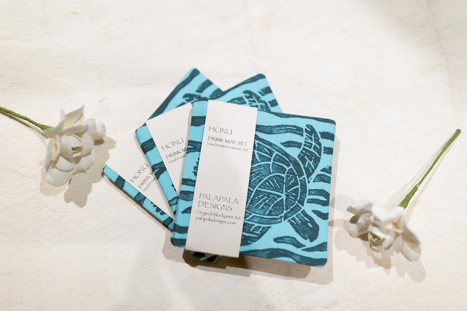 Palapala Designs Honu Drink Mat Set in Honu Aqua | Nā Mea Hawai'i