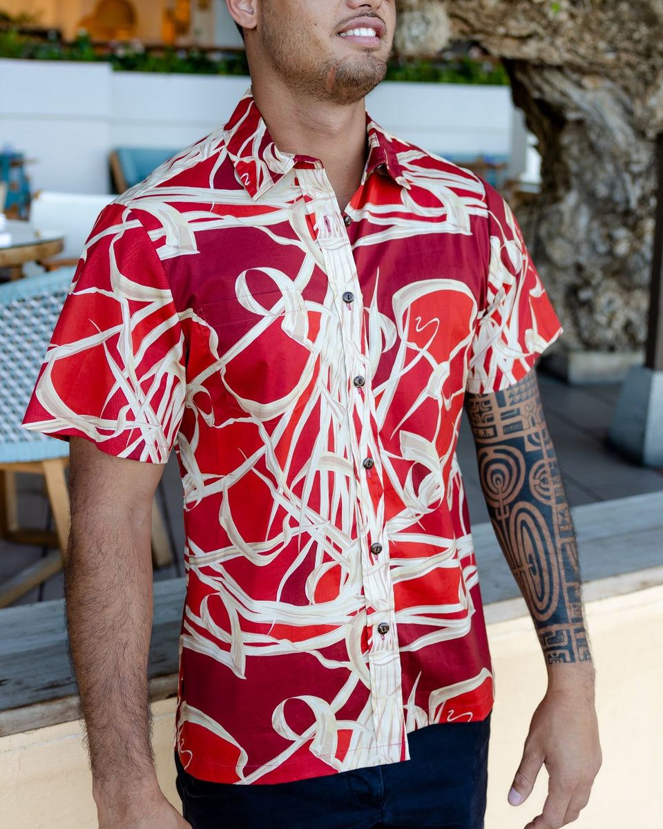 Kahala Red Hawaiian Shirts for Men