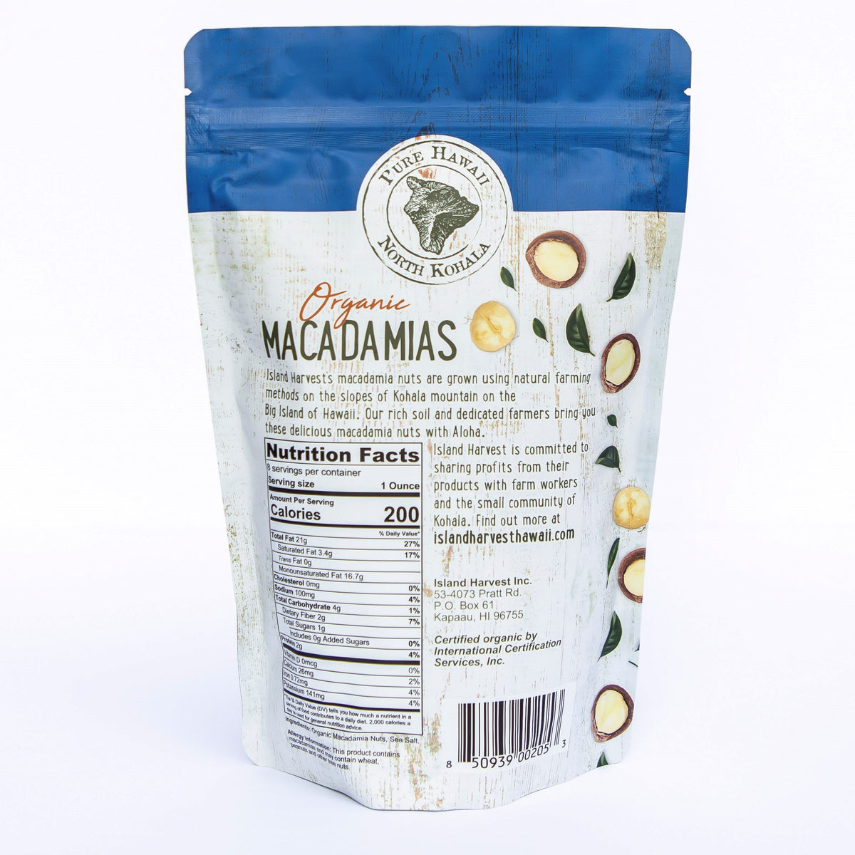 Pop-Up Mākeke - Island Harvest - Organic Macadamia Nuts with Sea Salt - Front View