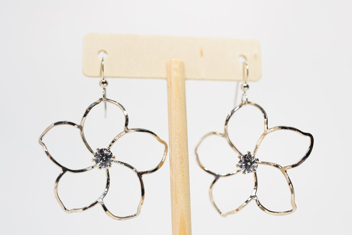 Plumeria Diamond Zirconia Sterling Silver Earring