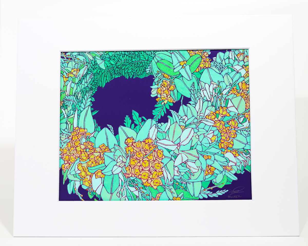 Judd Boloker 153 Haku with Ohia Lehua Calyxes Small Print 11x14"