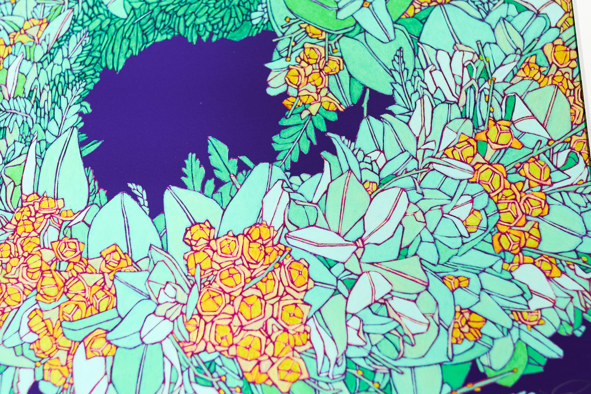 Judd Boloker 153 Haku with Ohia Lehua Calyxes Small Print 11x14"