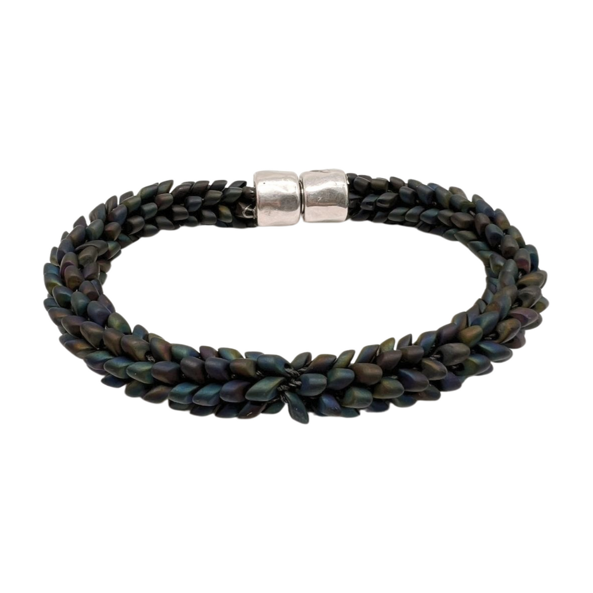 Bracelet - Matte Blue Magatama with Silver Magnet - 8.25"