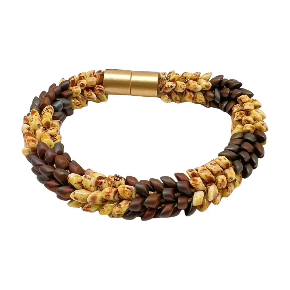 Bracelet - Two Toned Brown/Yellow Magatama Gold Magnet - 6.5"