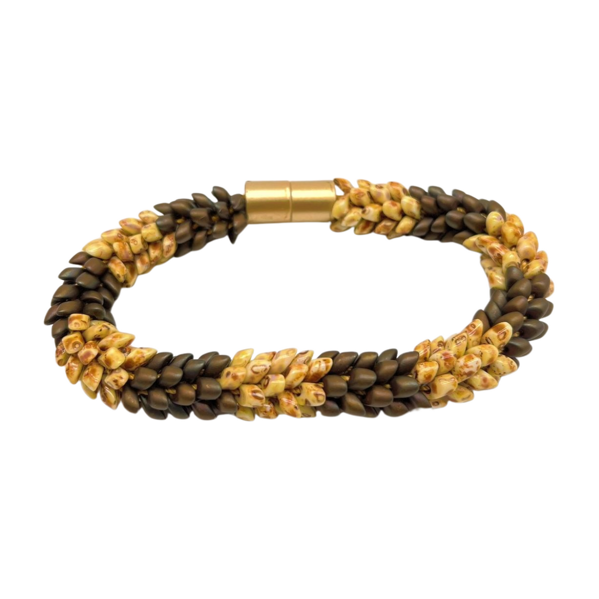 Bracelet - Two Toned Brown/Yellow Magatama Gold Magnet - 8.25"