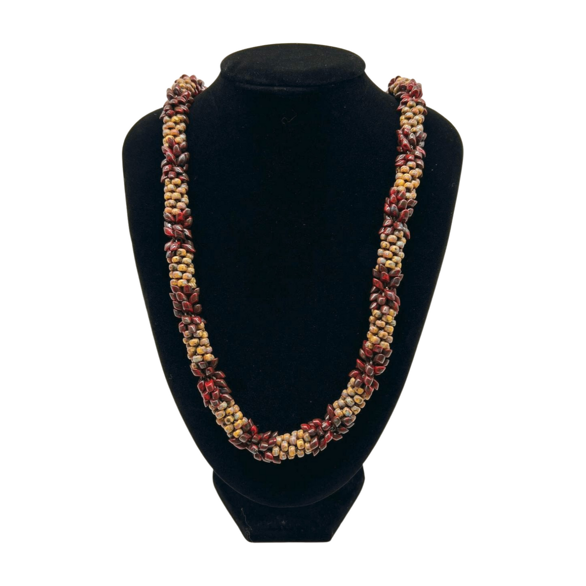 Brown Picasso Segmented Kumihimo with Red Magatama Necklace Lei - 31"/32"