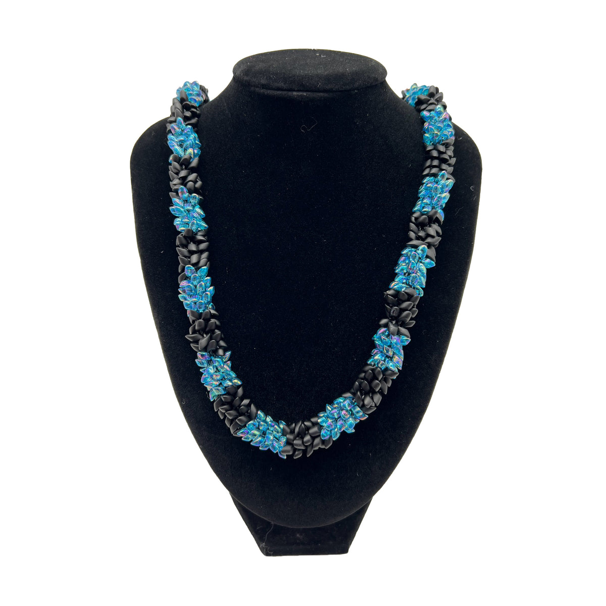 Cobalt Blue with Matte Black Segmented Dragon Scale Necklace Lei - 30"