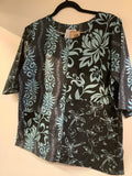 Melons 3/4 Sleeve Black/Aqua Top