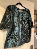Melons 3/4 Sleeve Black/Aqua Top