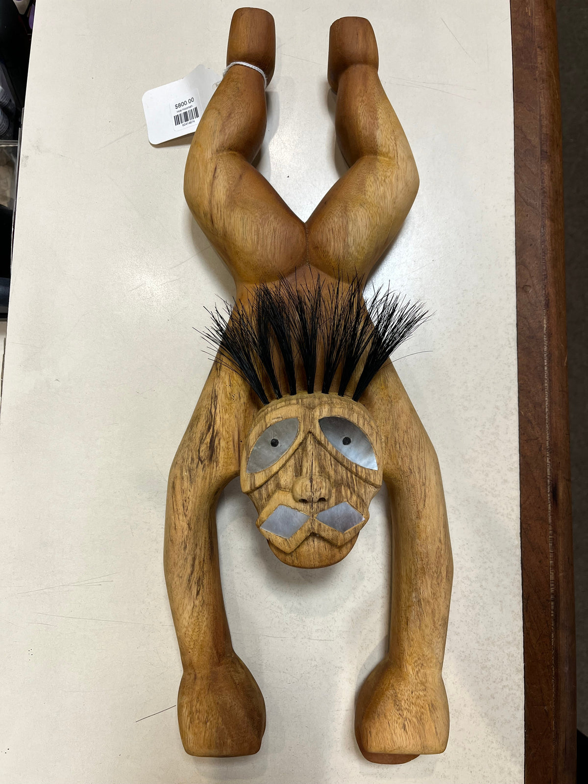 Hoe Hoomaha Paddle Rest - Breadfruit Wood, Pearl Shell, Pig Hair