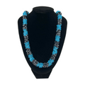 Matte Aqua Blue with Gun Metal Grey Segmented Dragon Scale Necklace Lei - 30"/31"
