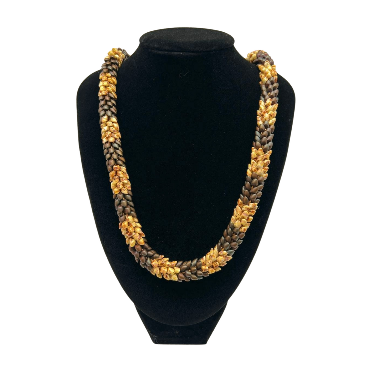 Metallic Brown with Yellow Picasso Dragon Scales Necklace - 25"