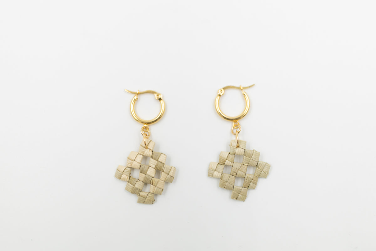 Lauhala Earrings- GF Huggies w/ 3x3 Love Knots