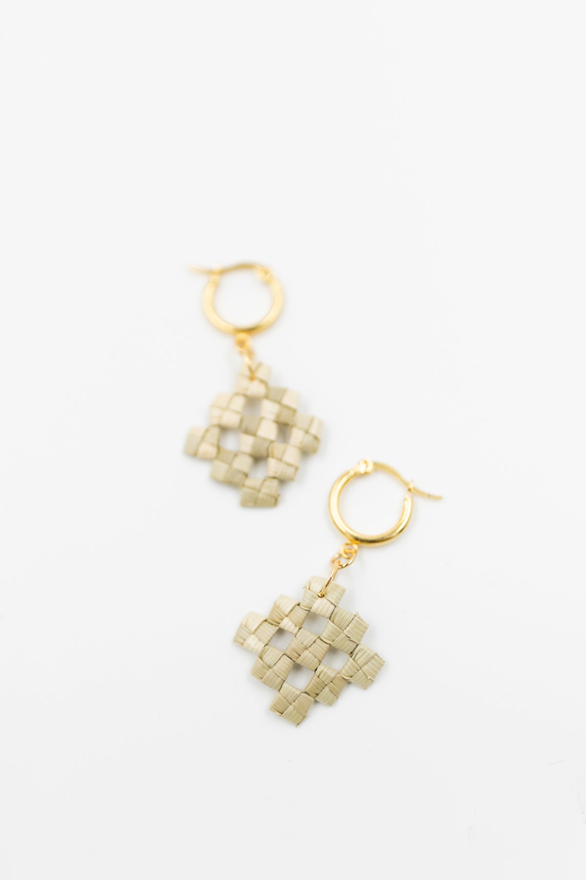 Lauhala Earrings- GF Huggies w/ 3x3 Love Knots