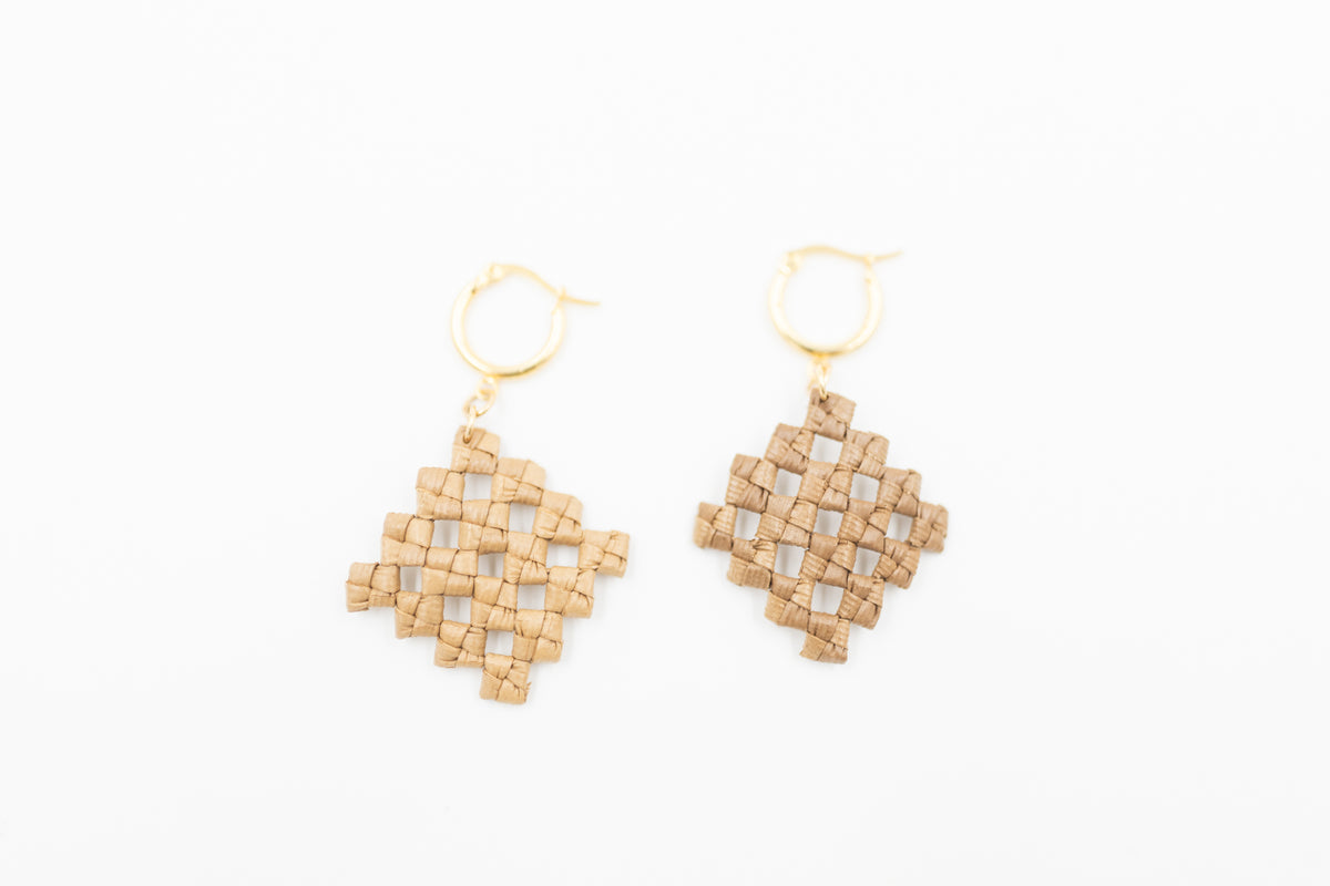 Lauhala Earrings -  GF Huggies w/ 4x4 Love Knots