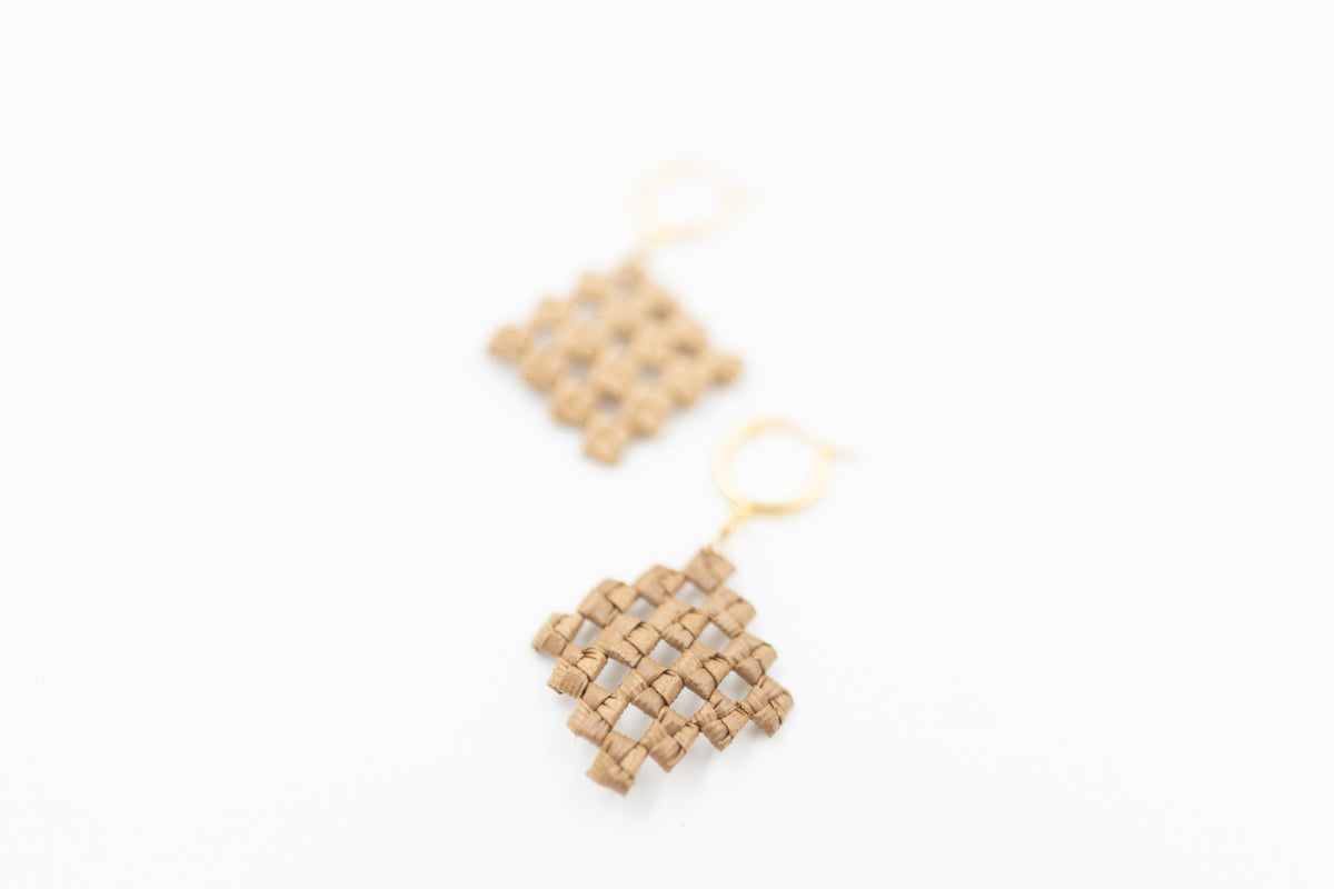 Lauhala Earrings -  GF Huggies w/ 4x4 Love Knots