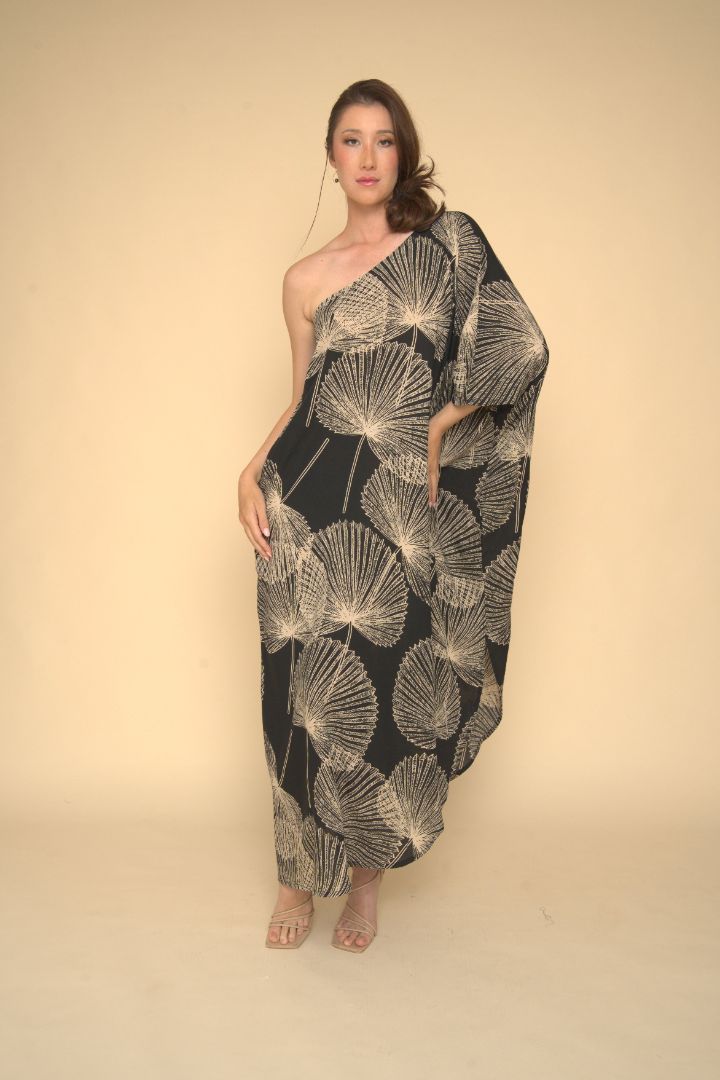 Palama Hau One Shoulder Maxi Dress - Black & Tan