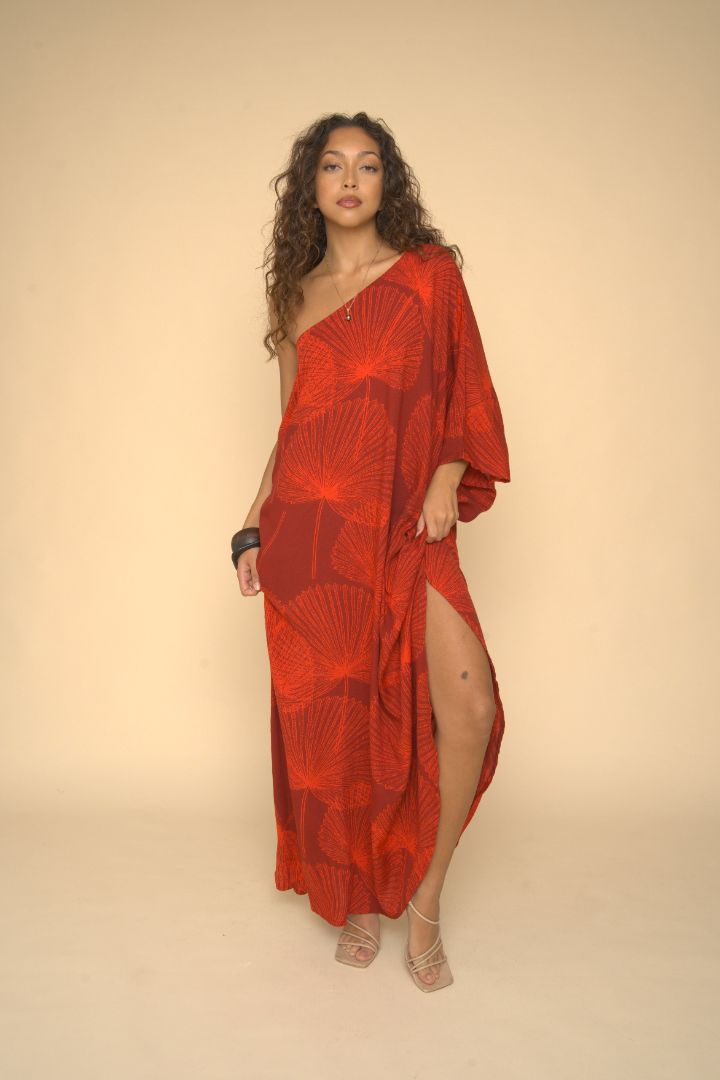 Palama Hau One Shoulder Maxi Dress - Red