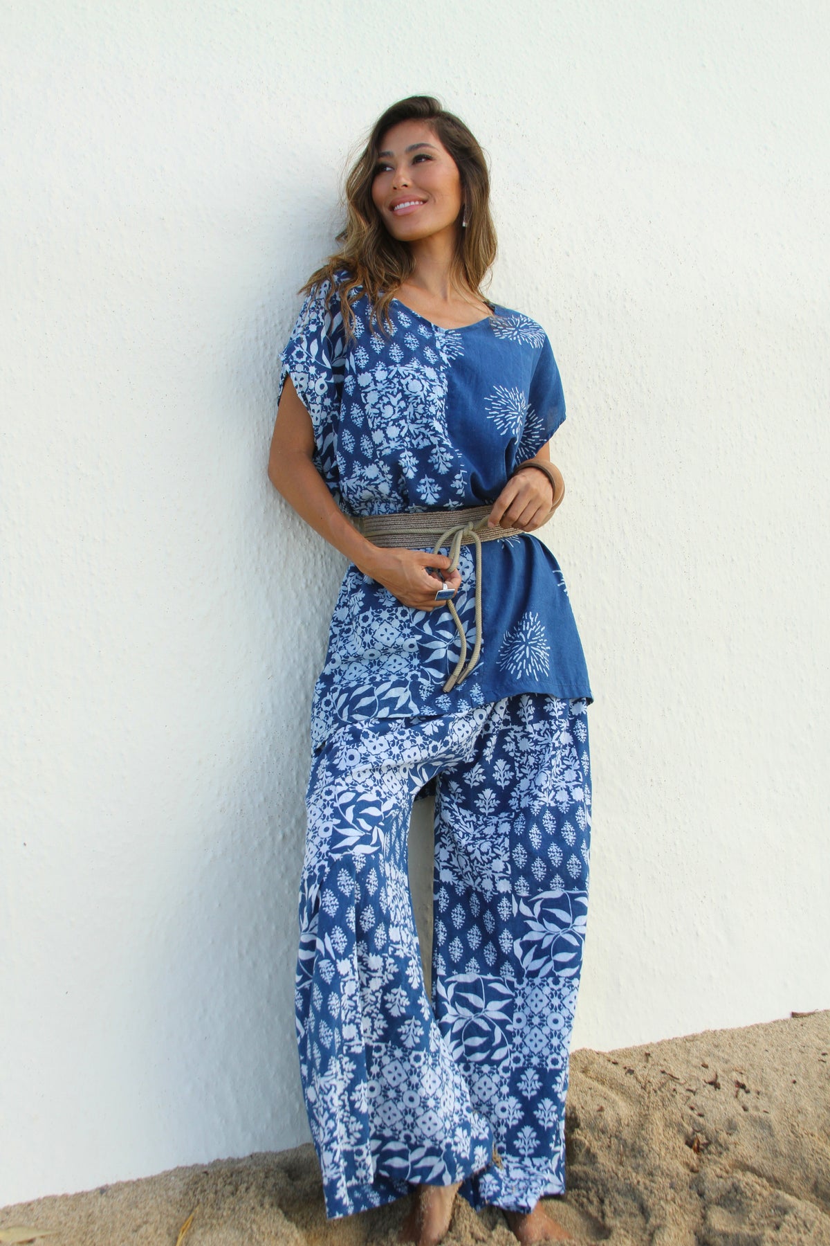 Women's Palazzo Pants - Moana in Indigo & White