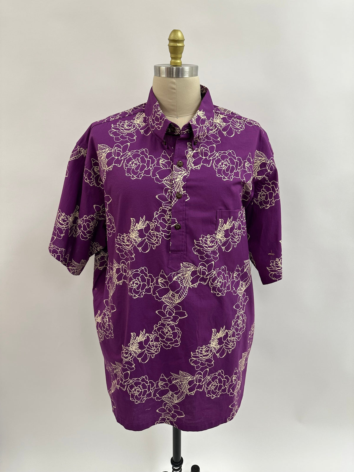 Pull Over Aloha Shirt | Gardenia Kiele | Cream on Purple