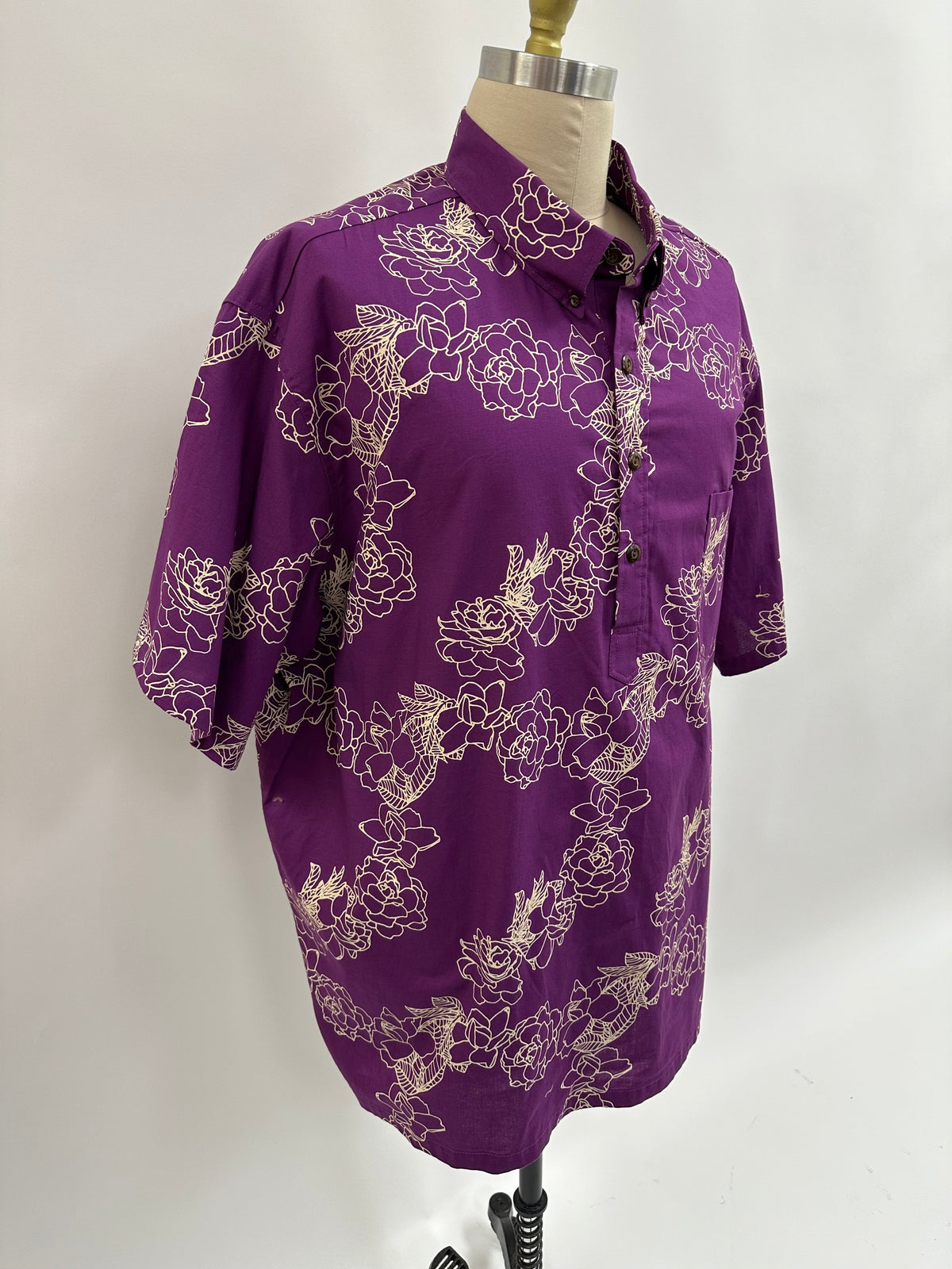 Pull Over Aloha Shirt | Gardenia Kiele | Cream on Purple
