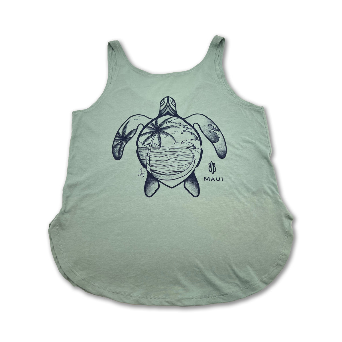Pop-Up Mākeke - 808 Clothing - Palm Tree Honu Ladies Tank Top - Front View