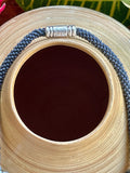 Pop-Up Mākeke - Akalei Designs - Blue Gray Lentil Haku Mini Lei with Sky Blue Fire-Polish Beads - Back View