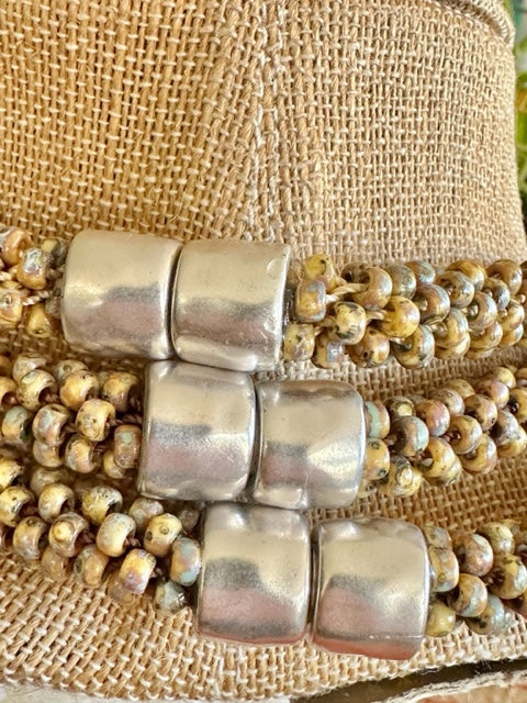 Pop-Up Mākeke - Akalei Designs - Brown Picasso Segmented Kumihimo with Red Dragon Scale Necklace Lei - Clasp
