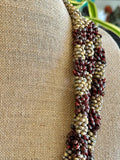Pop-Up Mākeke - Akalei Designs - Brown Picasso Segmented Kumihimo with Red Dragon Scale Necklace Lei - Close Up
