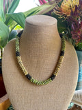 Pop-Up Mākeke - Akalei Designs - Chartreuse Green, Yellow, Brown Picasso Island Style Necklace - Front View