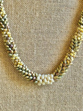 Pop-Up Mākeke - Akalei Designs - Khaki Metallic and Yellow Dragon Scales with White Baroque Necklace - Clasp
