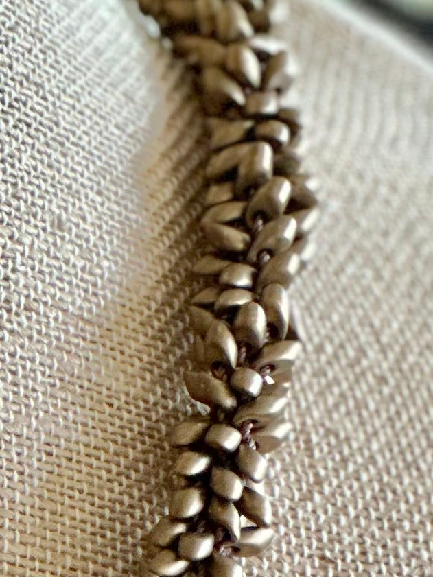 Pop-Up Mākeke - Akalei Designs - Matte Metallic Brown Dragon Scales Beaded Kumihimo Lei - Front View