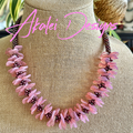 Pop-Up Mākeke - Akalei Designs - Pink Transparent Rose Petal Haku Lei Necklace - Front View