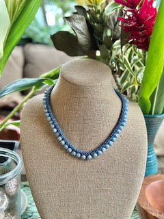 Pop-Up Mākeke - Akalei Designs - Sky Blue Briolette Drops - Hawaiian Necklace Lei - Front View