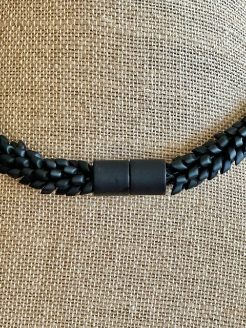 Pop-Up Mākeke - Akalei Designs - Transparent Red Picasso with Matte Black Dragon Scales "Kane" Necklace - Clasp