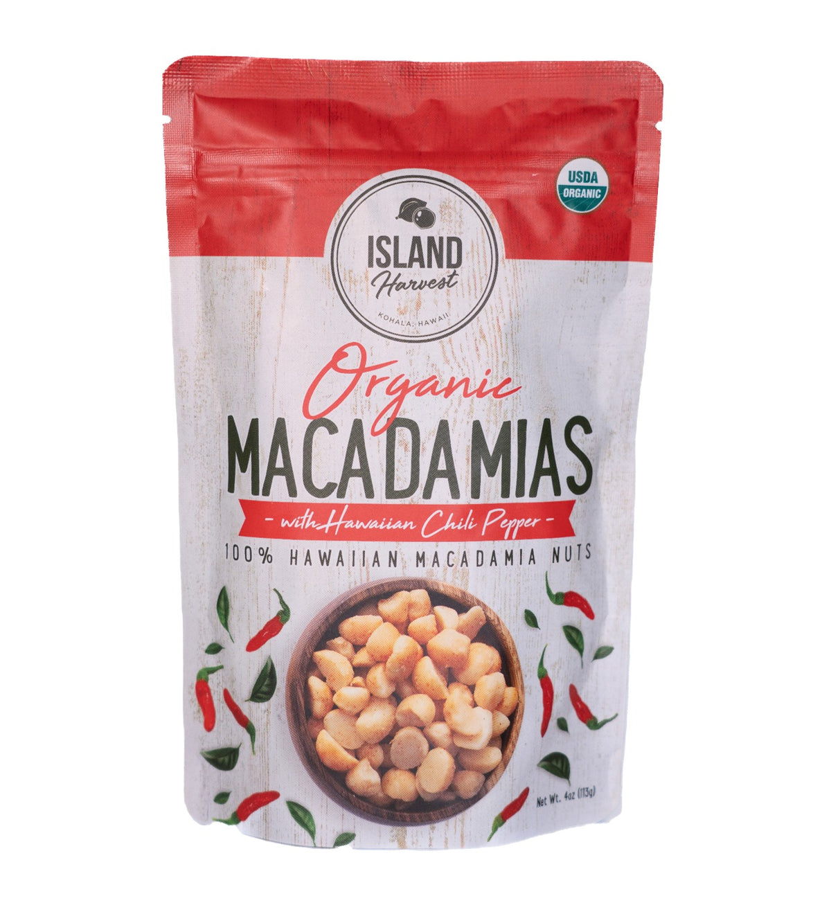 Island Harvest - Organic Chili Pepper Macadamias - 4oz | Pop-Up Mākeke