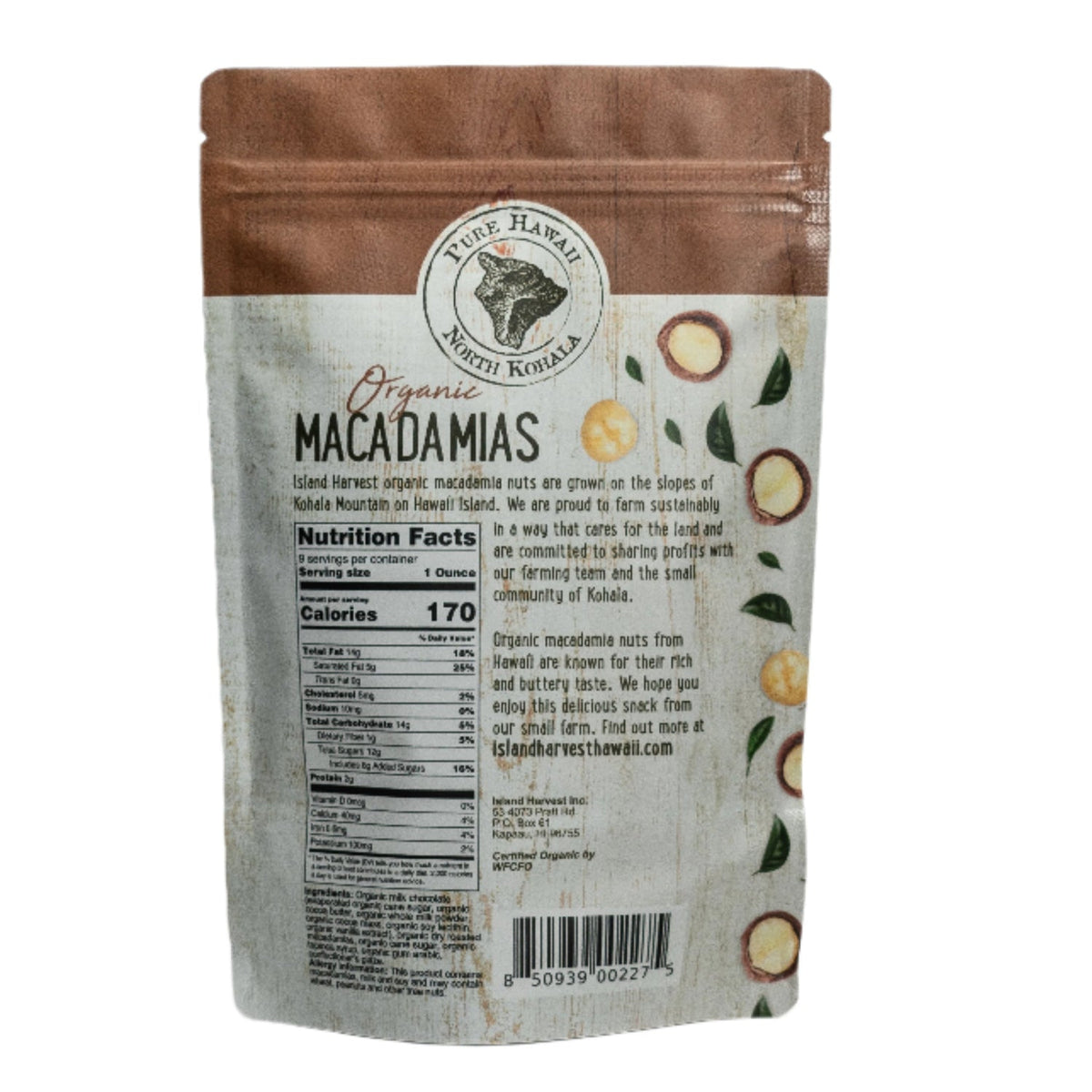 Pop-Up Mākeke - Island Harvest - Organic Macadamia Nuts Covered in Milk Chocolate - Back View