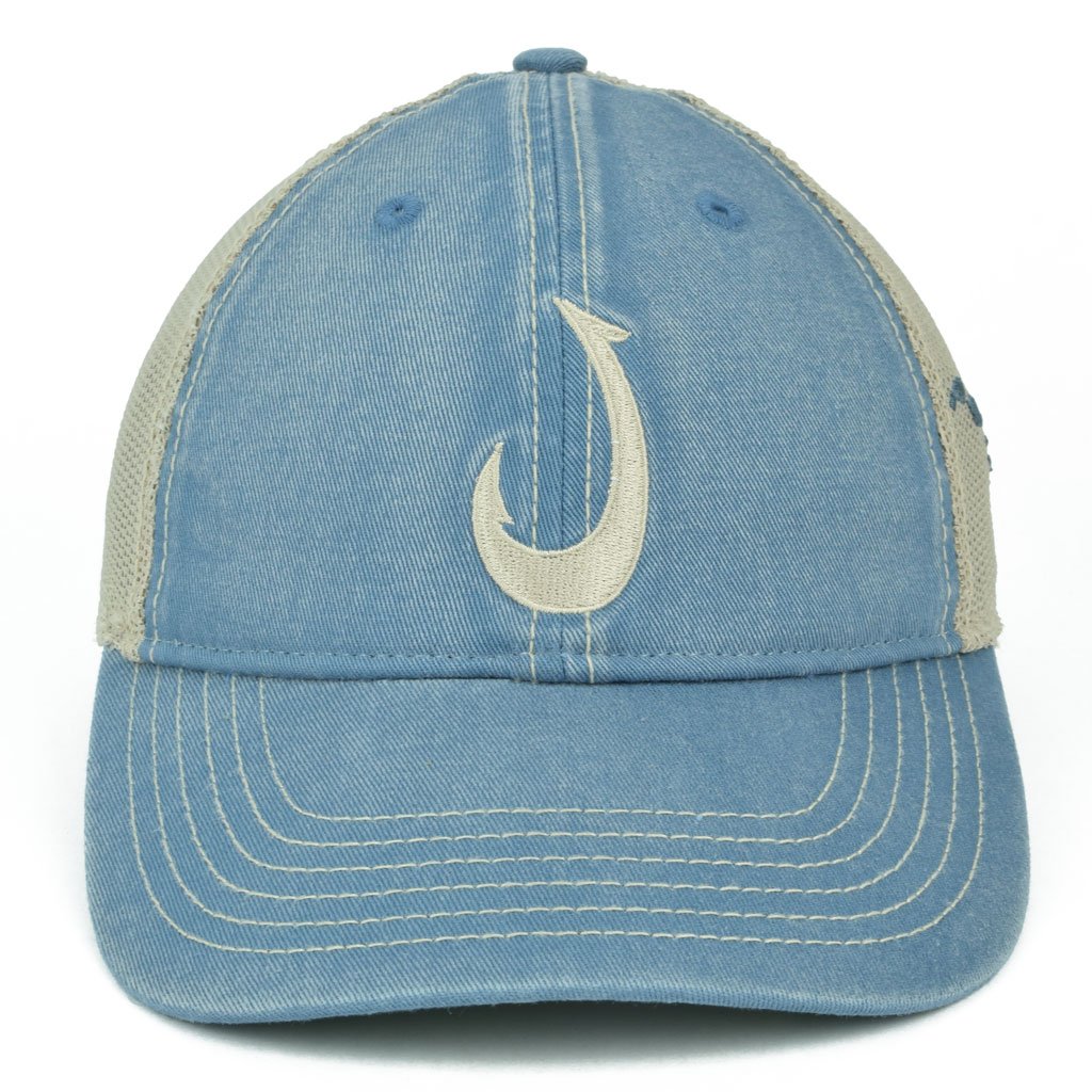 Pop-Up Mākeke - 808 Clothing - Hawaiian Hook Trucker Hat - Vintage Indigo & Tan