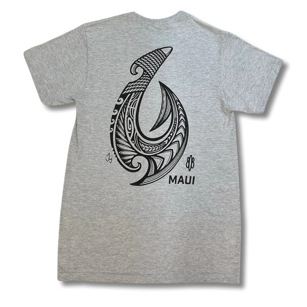 Pop-Up Mākeke - 808 Clothing - Tribal Makau (Hook) Short Sleeve T-Shirt in Heather Gray - Front View