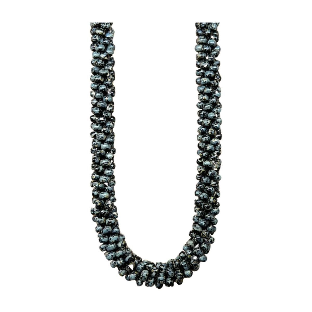 Pop-Up Mākeke - Akalei Designs - Black Picasso Round Glass Beads Necklace Lei - 31in - Close Up