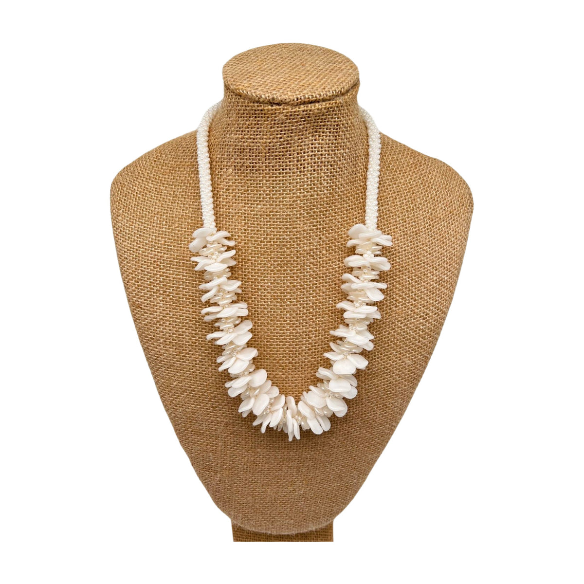 Pop-Up Mākeke - Akalei Designs - White Wedding Haku Lei Necklace  - 24in - Front View
