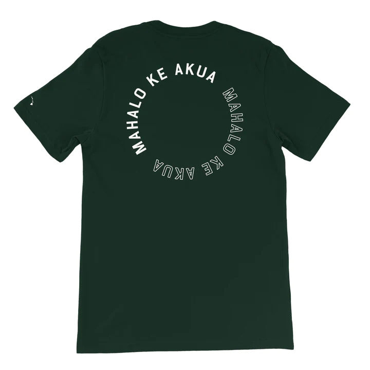 Pop-Up Mākeke - Aloha Ke Akua Clothing - Mahalo Ke Akua Short Sleeve T-Shirt - Forest Green - Front View