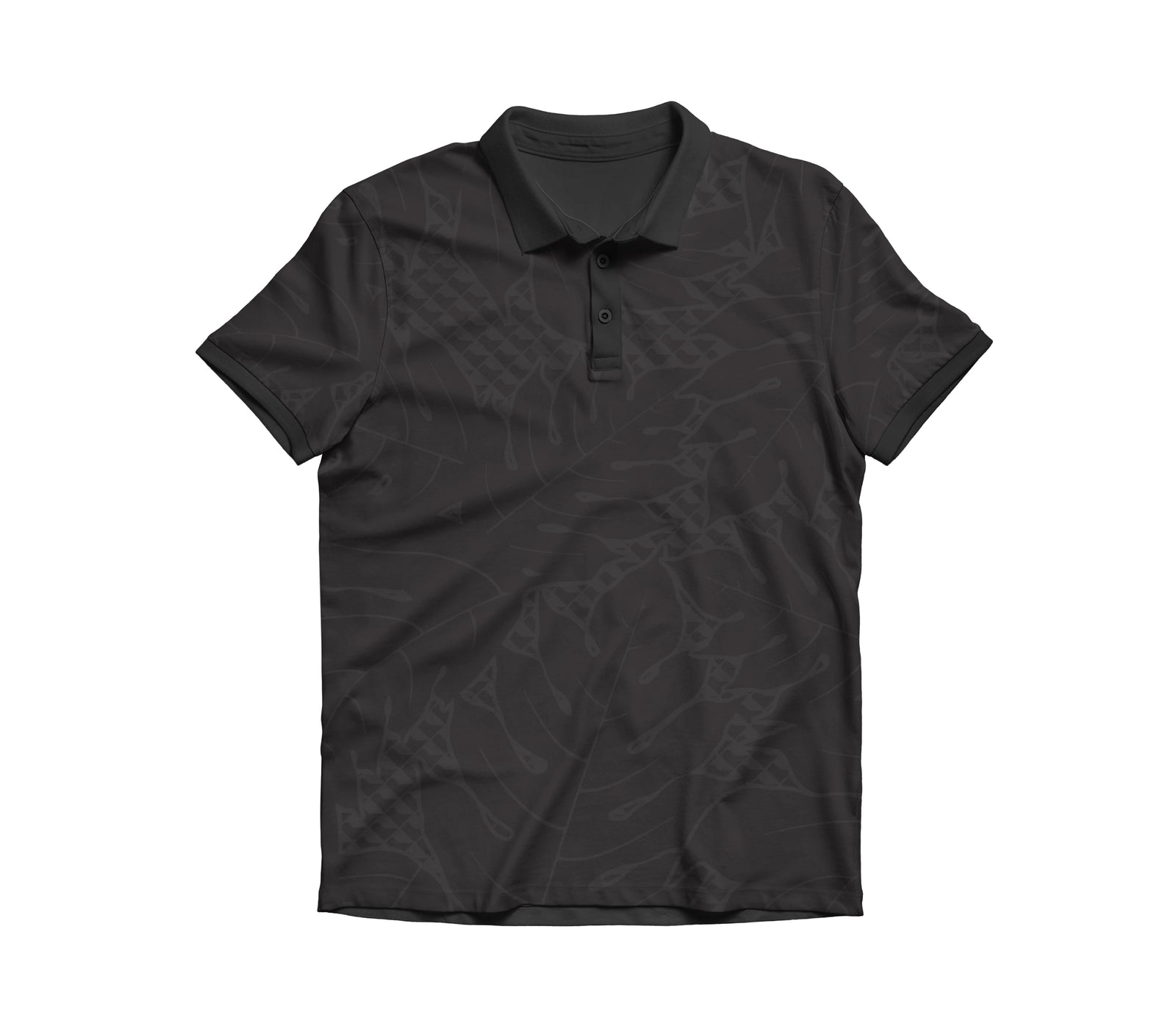 Pop-Up Mākeke - Aloha Modern - 'Ulu Mesh Polo Shirt - Black - Front View
