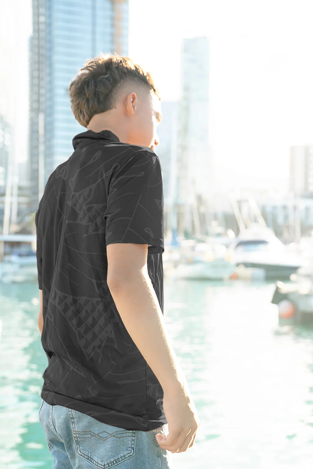 Pop-Up Mākeke - Aloha Modern - 'Ulu Mesh Polo Shirt - Black - Front View