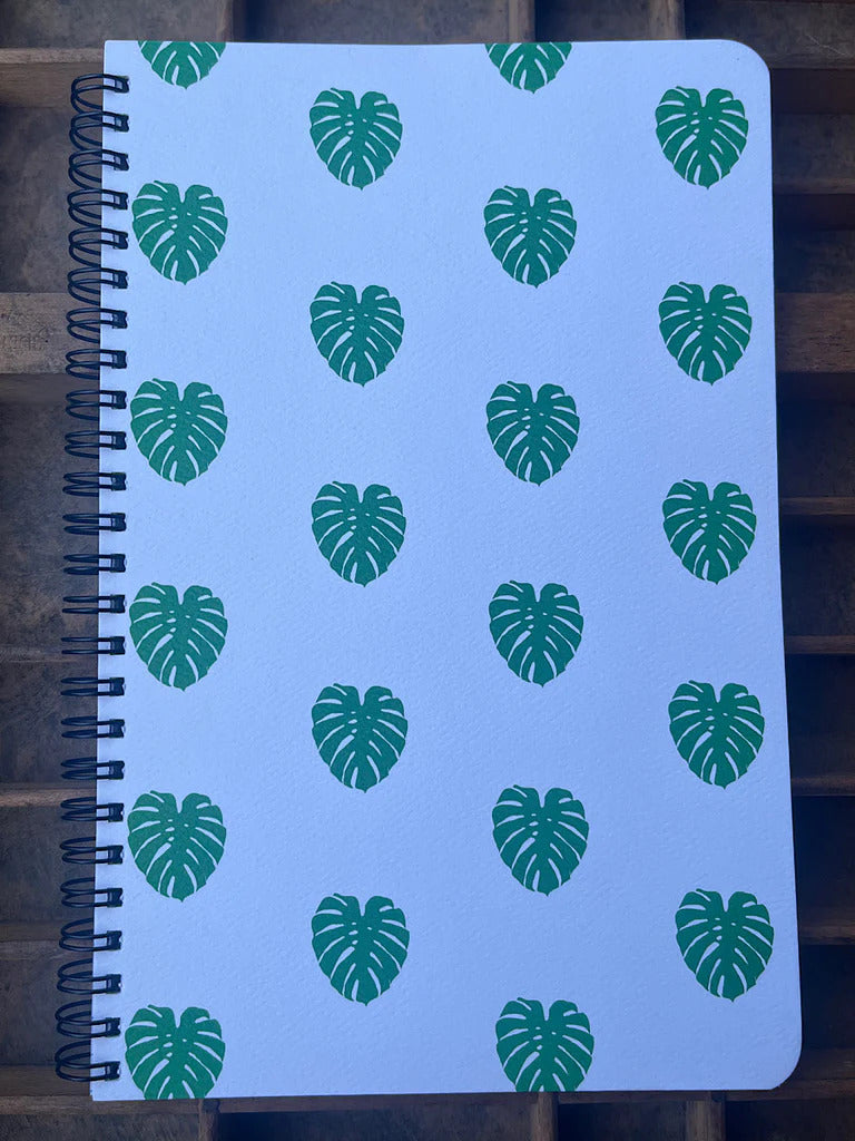 Pop-Up Mākeke - Bradley & Lily - Monstera Large Spiral Notebook - Front View