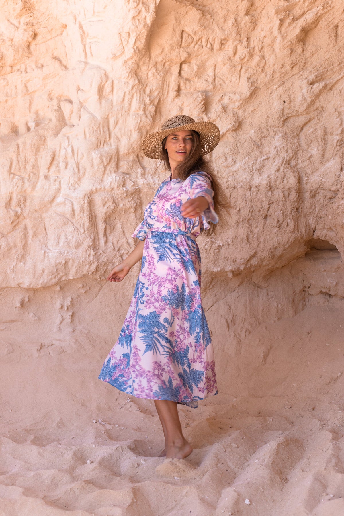 Pop-Up Mākeke - David Shepard Hawaii - Hāpuʻu 'Ilima Mauka to Makai Lavender Women's Midi Dress - Front View